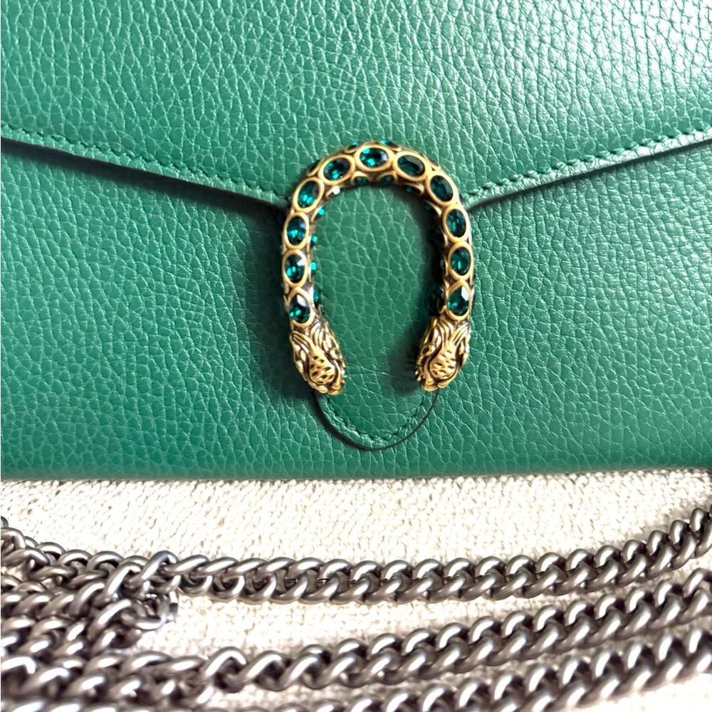Authentic Gucci Dionysus mini bag emerald green leather silver chain strap - Picture 13 of 16